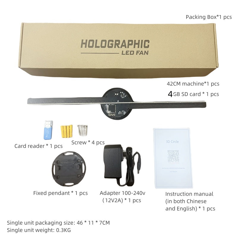 3D Holographic Fan Display | 410mm | 640×640 | App, Card & PC Control | Multi-Function Remote | HD Non-Flicker | 12V/2A | AU, EU, UK & US Plug | Shops, Bars, Events & Holiday Decor