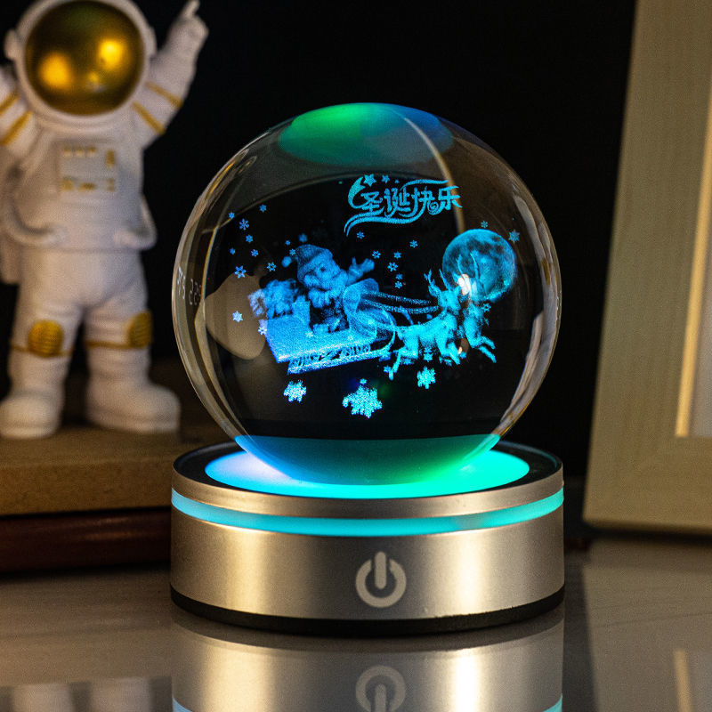 3D Inner Carving Luminous Crystal Ball Night Lamp | 8cm | USB | Colourful Gradient | Touch Base | 13 Designs | Gift