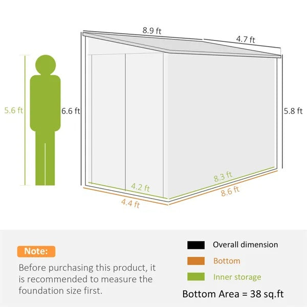 Large Galvanized Steel Garden Shed | 38ft², 56"x106" Footprint, Snow-Rated, Vent & Wide Door, Brown