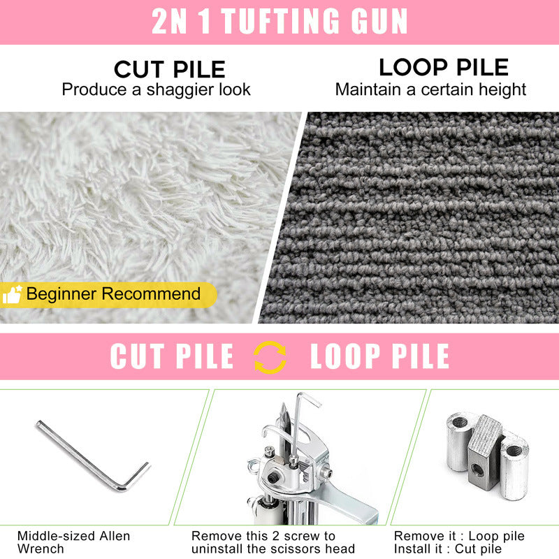 2-in-1 Electric Tufting Gun | Cut Velvet & Loop Pile, 99W, 100-240V, US/UK/AU/EU Plug