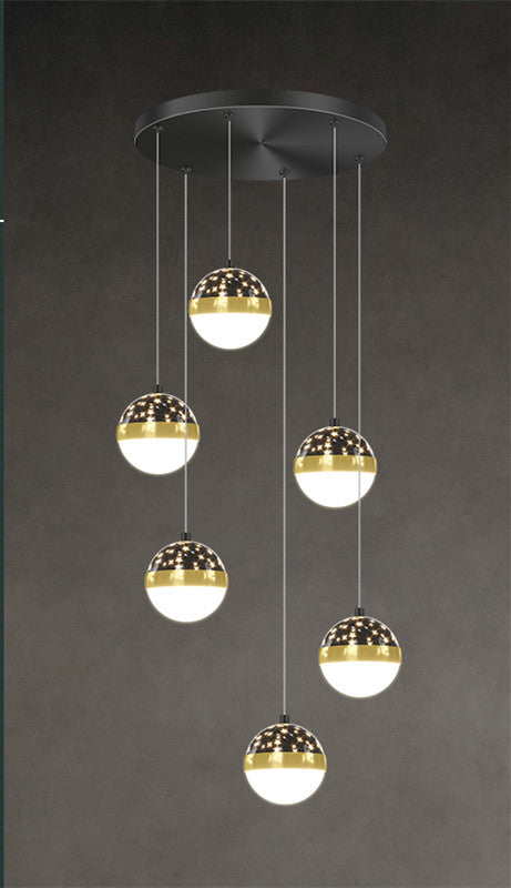 D6468 Nordic Minimalist LED Staircase Chandelier | Iron & PMMA, 5000K, Tricolor Dimming, 6-68 Heads, 111-240V