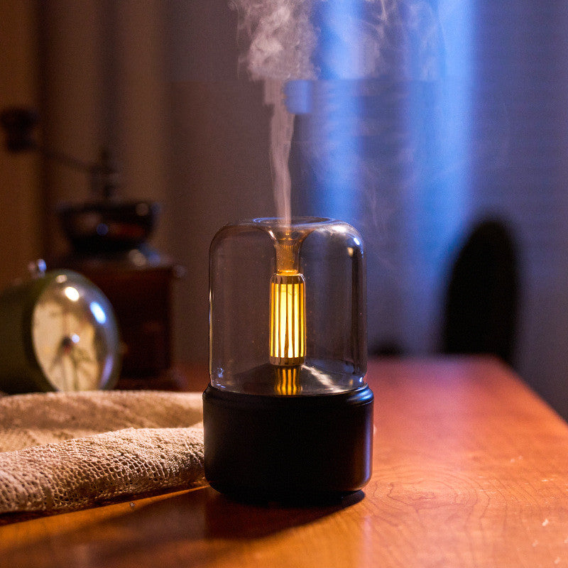 Candlelight Aroma Diffuser & Humidifier | 120ml | 8–12hr | USB | <36dB | Auto Shut-Off | Simulated Flame LED | No Filter | Beige, Black & Pink | Bedroom & Office