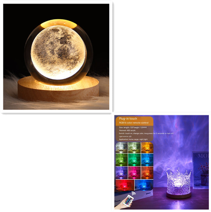 LED Water Ripple Rotating Projection Night Light | 3W | 16 Colours | Remote & APP | USB | 110×110mm | ABS + Acrylic | Square & Crown | Bedroom, Living Room & Gift