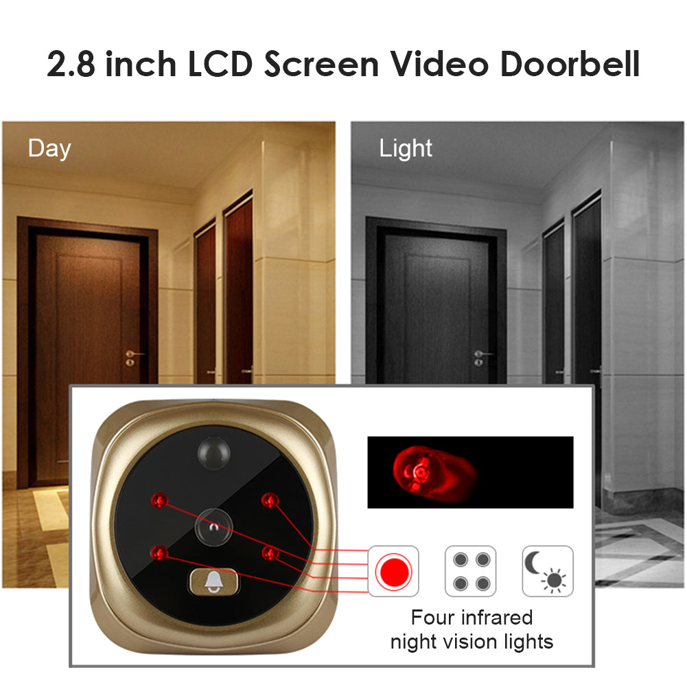 2.8" Smart Video Peephole Doorbell | 3MP | 120° Wide Angle | IR Night Vision | Doorbell | Gold