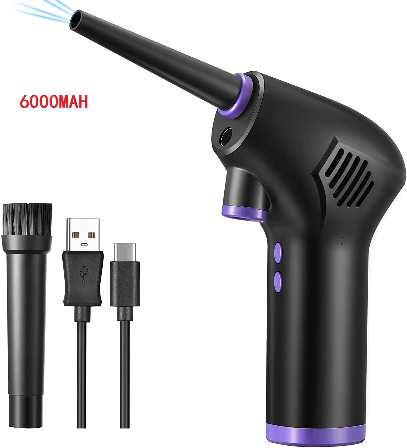 Cordless Electric Air Duster | 45,000 RPM | 70m/s | Built-In LED | Retractable Nozzle | 6,000mAh & 15,000mAh | USB & 220V | Black | Computer, Keyboard & Camera Cleaning