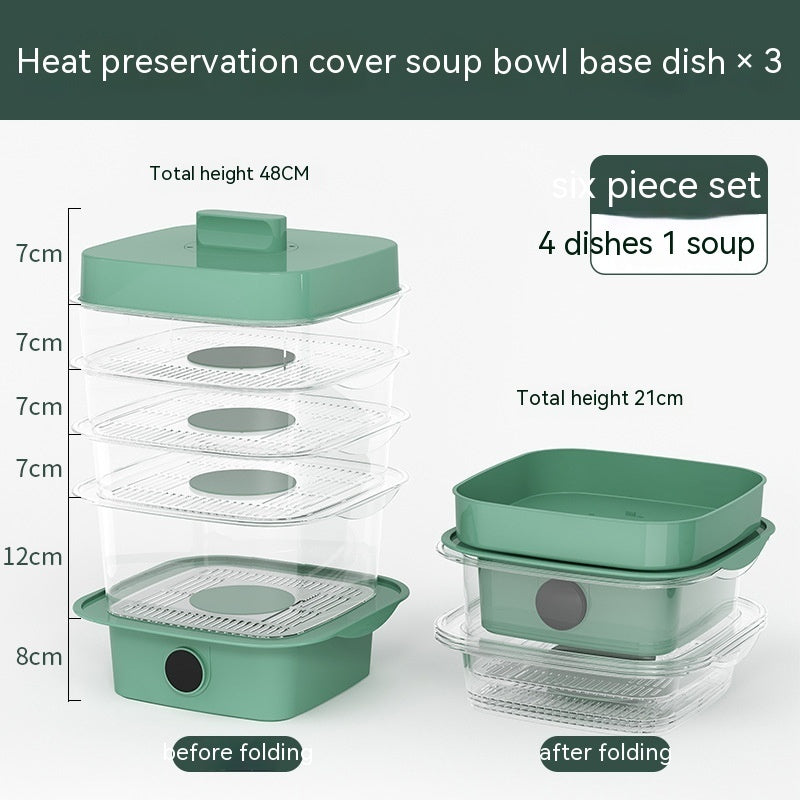 Multi-Layer Stackable Insulated Dish Cover | Temperature Display | Transparent Plastic | 5 Sizes | Green & White | Kitchen Food Cover | Dining Table & Leftover Storage