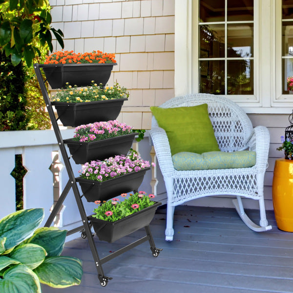 5-Tier Vertical Garden Bed with Wheels | UV-Protected PE, 4 Lockable Wheels, Drainage Holes, Indoor & Outdoor