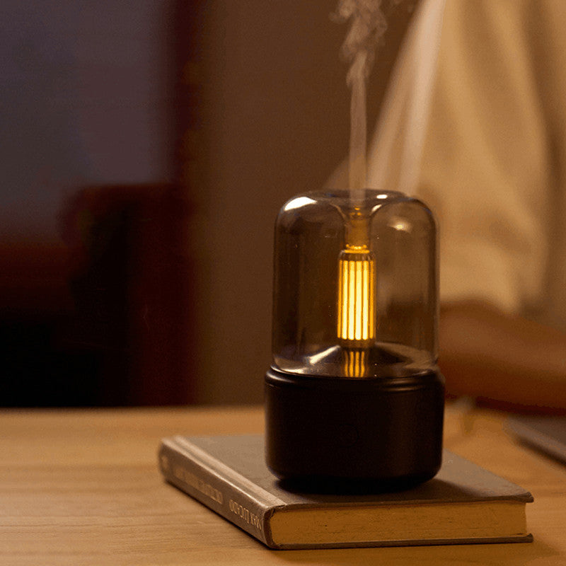 Candlelight Aroma Diffuser & Humidifier | 120ml | 8–12hr | USB | <36dB | Auto Shut-Off | Simulated Flame LED | No Filter | Beige, Black & Pink | Bedroom & Office