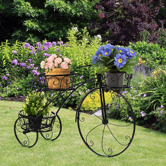 3-Tier Parisian Tricycle Plant Stand | Wrought Iron Flower Pot Cart, Indoor & Outdoor Garden Decor