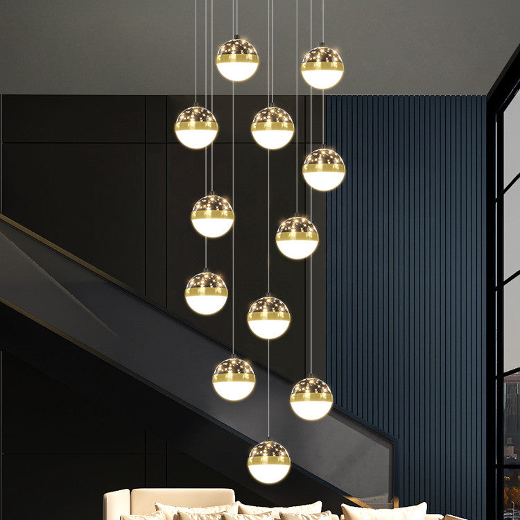 D6468 Nordic Minimalist LED Staircase Chandelier | Iron & PMMA, 5000K, Tricolor Dimming, 6-68 Heads, 111-240V