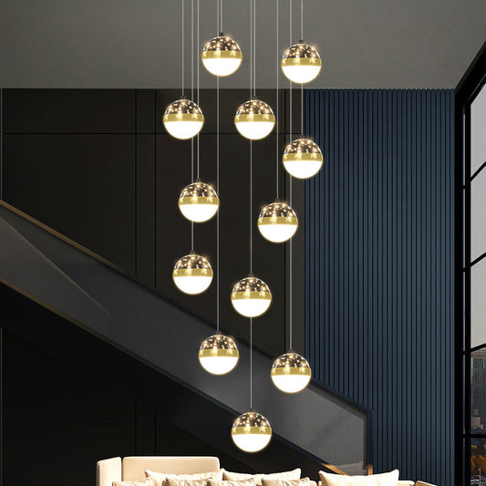 D6468 Nordic Minimalist LED Staircase Chandelier | Iron & PMMA, 5000K, Tricolor Dimming, 6-68 Heads, 111-240V