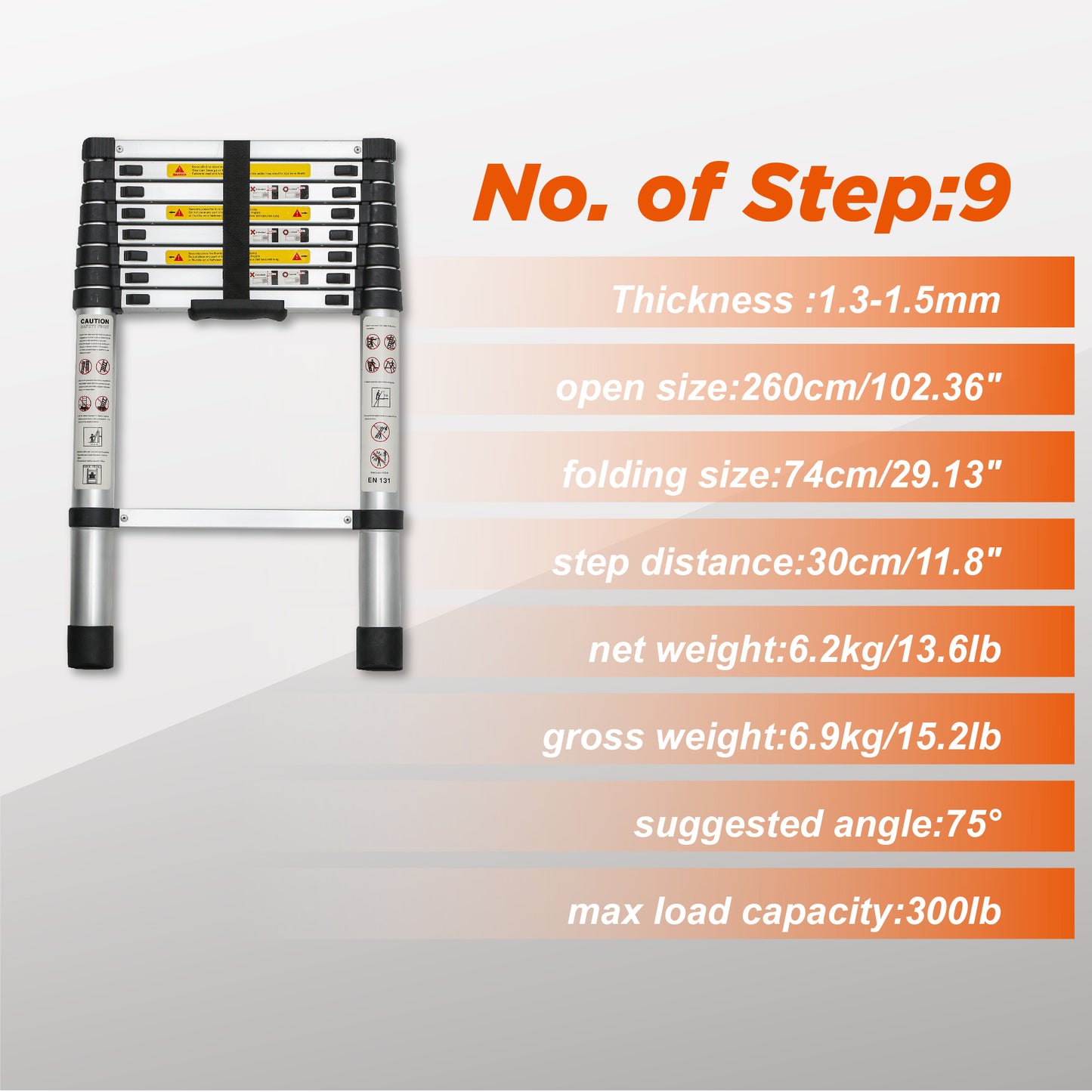 8.5ft Aluminum Telescoping Extension Ladder | 330 lbs Capacity, Collapsible, Multi-Purpose, RV & Outdoor