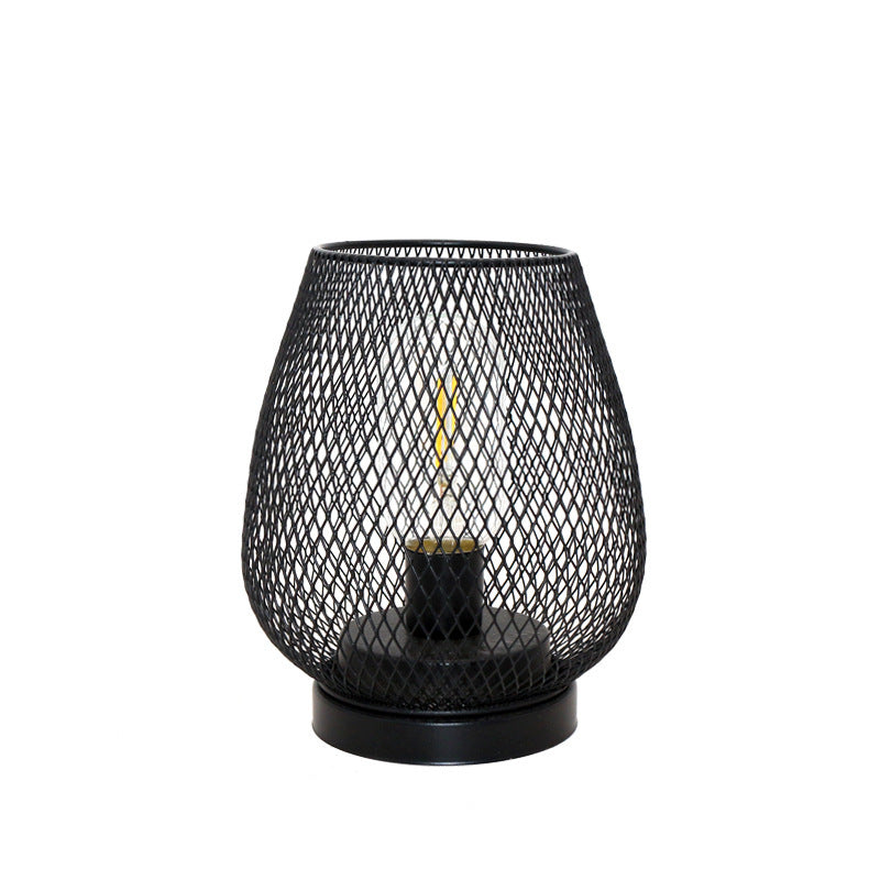 Retro Iron Art Birdcage Table Lamp | E27 | 1W 2700K 150lm | 3×AA Battery | Iron & Glass | Nordic Minimalist | Hollowed Design | Bedside, Bedroom & Home Decor | Black & White