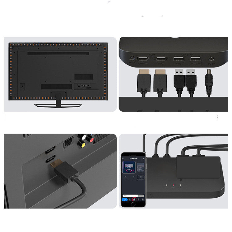 TV Sync Ambient LED Bias Lighting Strip Kit | HDMI Sync Box, 60 LEDs/m, 7 Sizes 17"-150", EU & US Plug