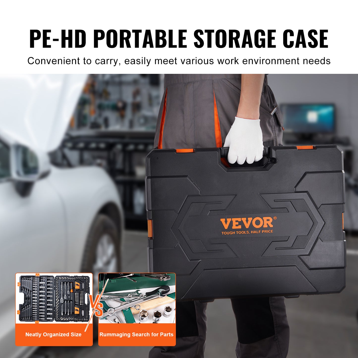 VEVOR 205-Piece Mechanics Tool Set | 1/4" 3/8" 1/2" Drive, SAE & Metric Sockets, Wrenches & Storage Case