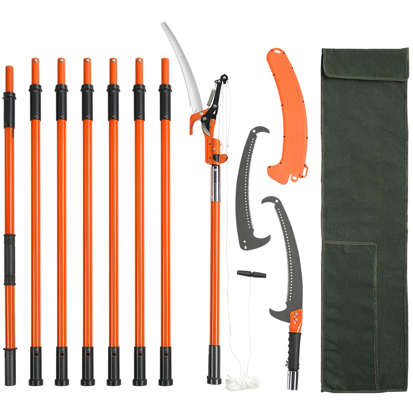 VEVOR 7.3-27 Ft Extendable Manual Pole Saw | Steel Blade & Scissors, 8 Fiberglass Handles, Tree Pruner