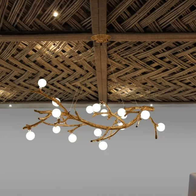 Japanese Wabi-Sabi Resin Branch & Fish LED Chandelier | 10 Heads, Warm Light, 1.5m, 111-240V, 15-30㎡