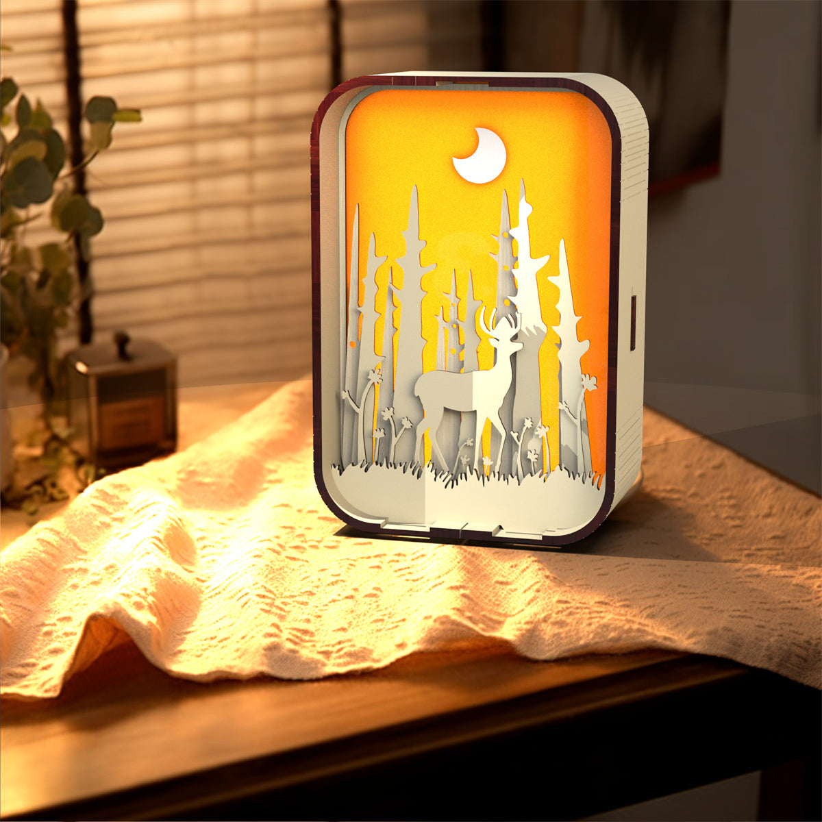 Laser-Engraved Wooden Night Light | Basswood & Black Walnut | USB | Touch Switch | Dimmable | 9.5×5×12.5cm | Bedside & Desktop Decor | Birthday Gift