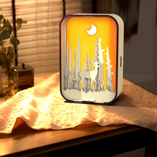 Laser-Engraved Wooden Night Light | Basswood & Black Walnut | USB | Touch Switch | Dimmable | 9.5×5×12.5cm | Bedside & Desktop Decor | Birthday Gift
