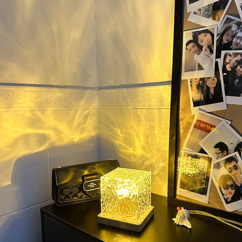 LED Water Ripple Rotating Projection Night Light | 3W | 16 Colours | Remote & APP | USB | 110×110mm | ABS + Acrylic | Square & Crown | Bedroom, Living Room & Gift