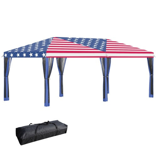 Outsunny 10'×20' Pop-Up Canopy Tent with Mesh Netting | 200 sq.ft, UV-Blocking, Steel Frame, Carry Bag, Blue