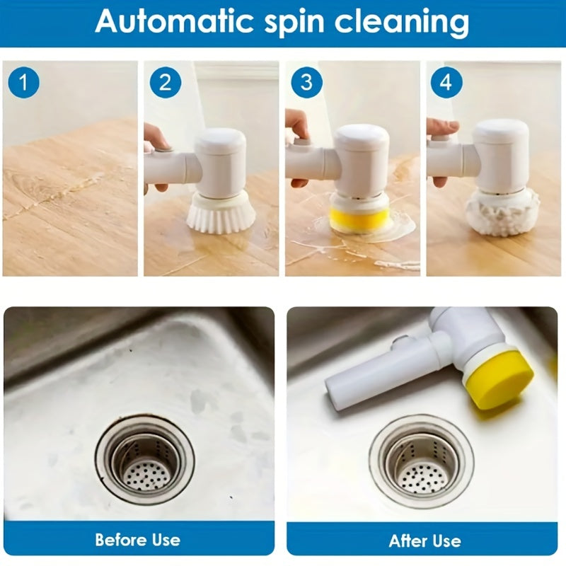 Electric Spin Cleaning Brush | USB Rechargeable | Handheld | Automatic Rotary | ABS + Nylon | Bathroom, Kitchen & Tile Scrubber | White