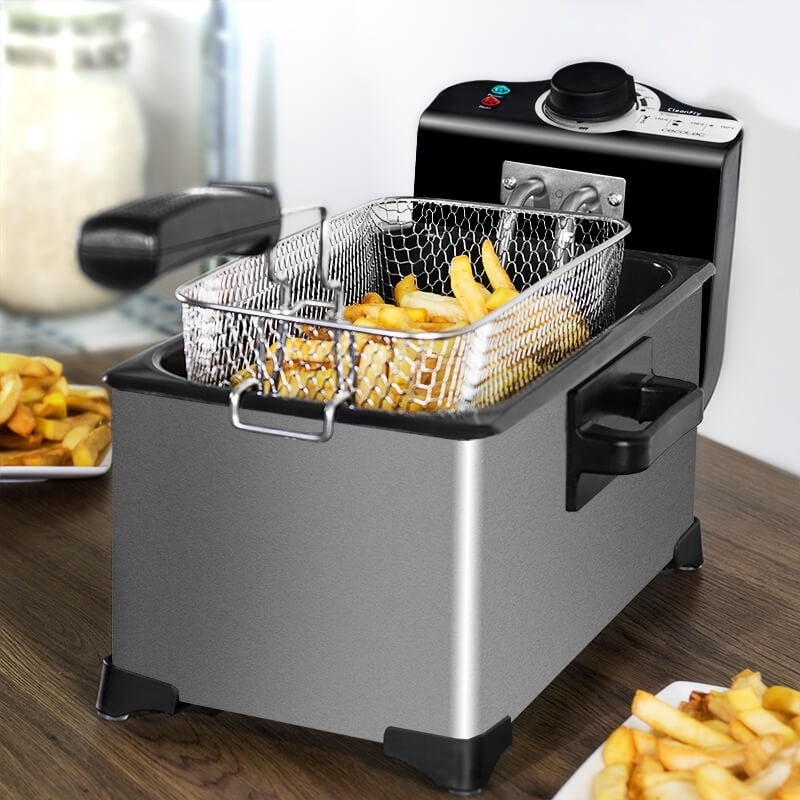 3L Electric Deep Fryer | 2000W | Teflon Non-Stick Basket | EU Plug | Silver | Household Kitchen Fryer
