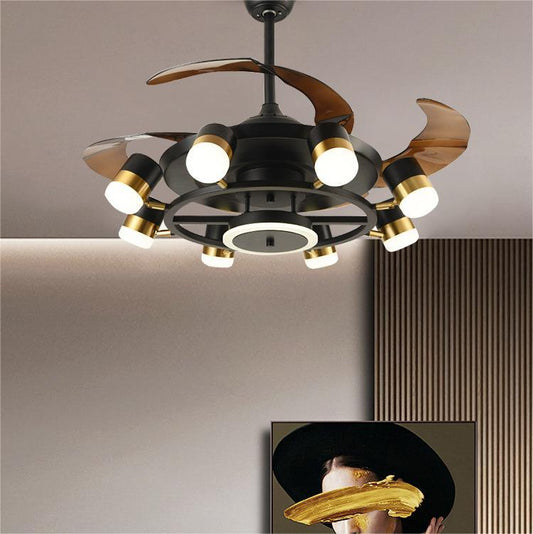 72" All-Copper Motor 8-Head LED Ceiling Fan Chandelier | Tricolor 72W+12W, Remote & Wall Switch, Black & White