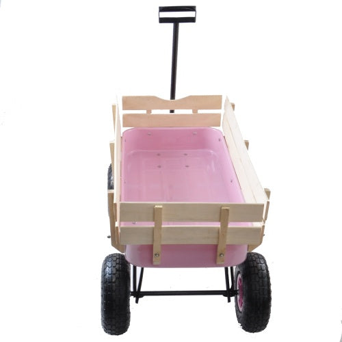 All-Terrain Garden Wagon Cart | 176 lbs, Wood Railing, 10" Air Tires, Foldable Handle, Blue/Pink/Red