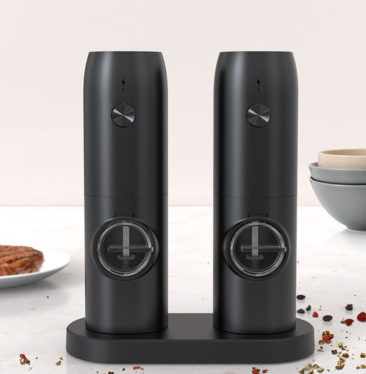 Electric Pepper & Spice Grinder | Ceramic Core | Type-C Rechargeable | Adjustable Coarseness | 18.7×11.1×9cm | Black | Single & Twin Pack