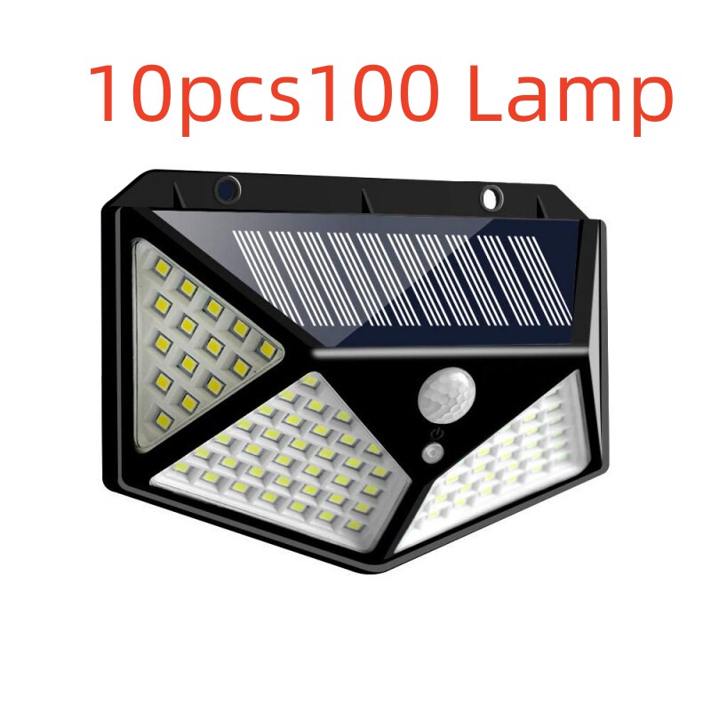 100-LED Solar PIR Motion Sensor Wall Light | W-100LED | 7W | 2200mAh | 120° PIR | 8–10m | 3 Modes | 6hr Charge | PC+ABS | 1–10pc Packs | Outdoor Garden & Security