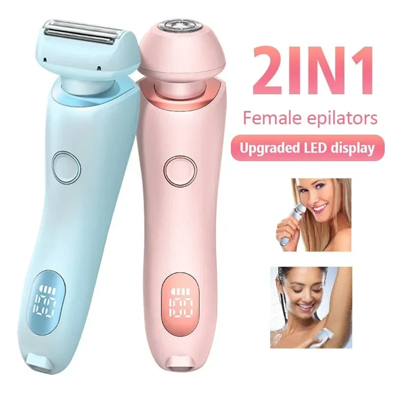 2-in-1 Women's Electric Shaver & Epilator | IPX7 Waterproof | USB Rechargeable | Full Body | Legs, Underarms & Bikini | Hypoallergenic | Wet & Dry | Pink & Blue