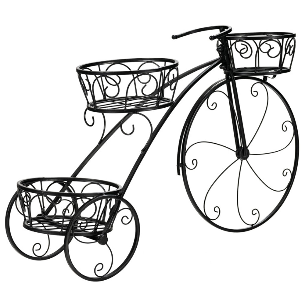 3-Tier Parisian Tricycle Plant Stand | Wrought Iron Flower Pot Cart, Indoor & Outdoor Garden Decor