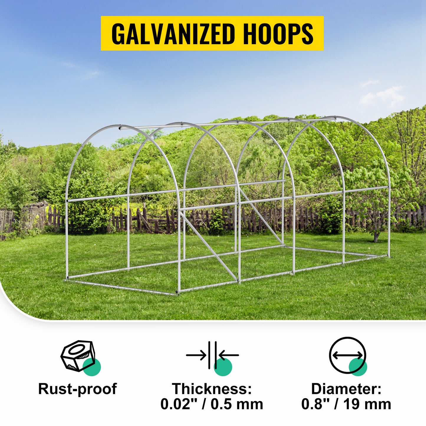 VEVOR 15×7×7ft Walk-in Tunnel Greenhouse | Galvanized Steel Hoops, 8 Roll-Up Windows, Zippered Door, Green