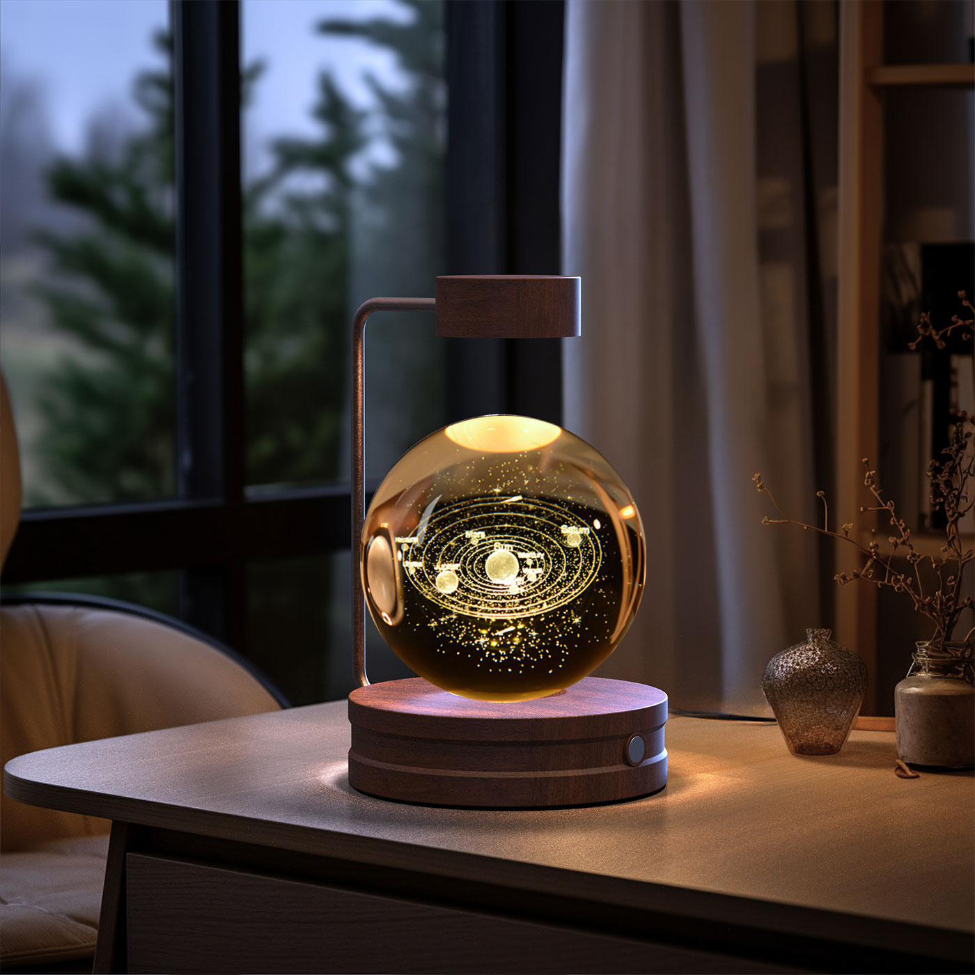 3D Crystal Glass LED Night Light | Touch Switch | USB Rechargeable | Walnut Wood Base | 27 Designs | Dark & Light Wood | Bedroom, Gift & Home Decor