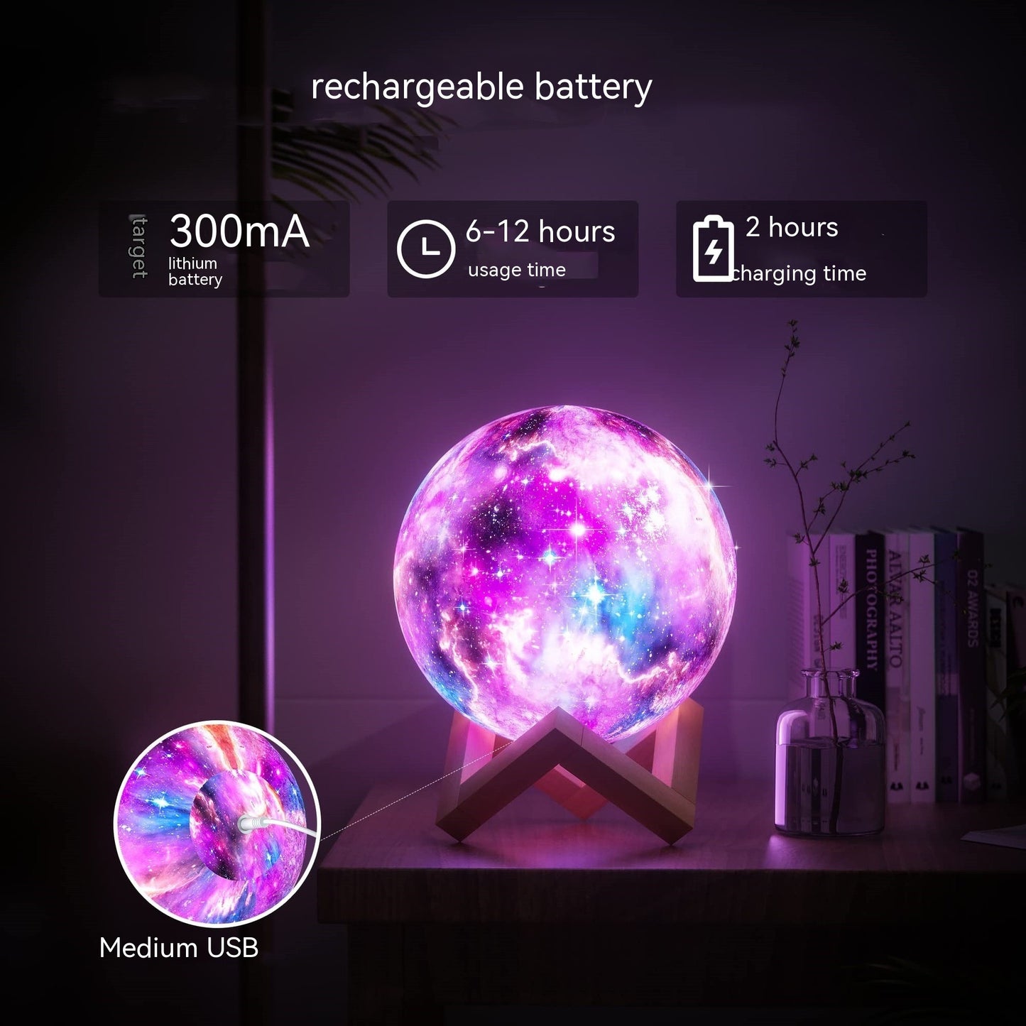 3D Printed Moon Lamp | 16 Colours | Touch & Remote Control | USB Rechargeable | Wood Bracket | 8–20cm | Bedroom, Home & Gift