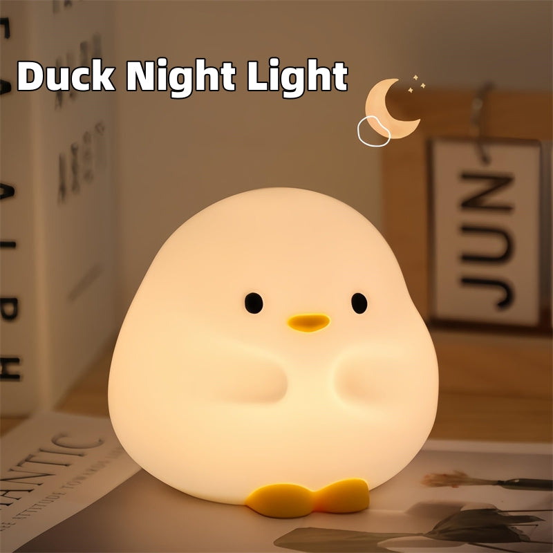 Cute Duck Silicone LED Night Light | 1W | 800mAh USB Rechargeable | 2-Brightness Tap Control | 45hr Battery | Kids Gift