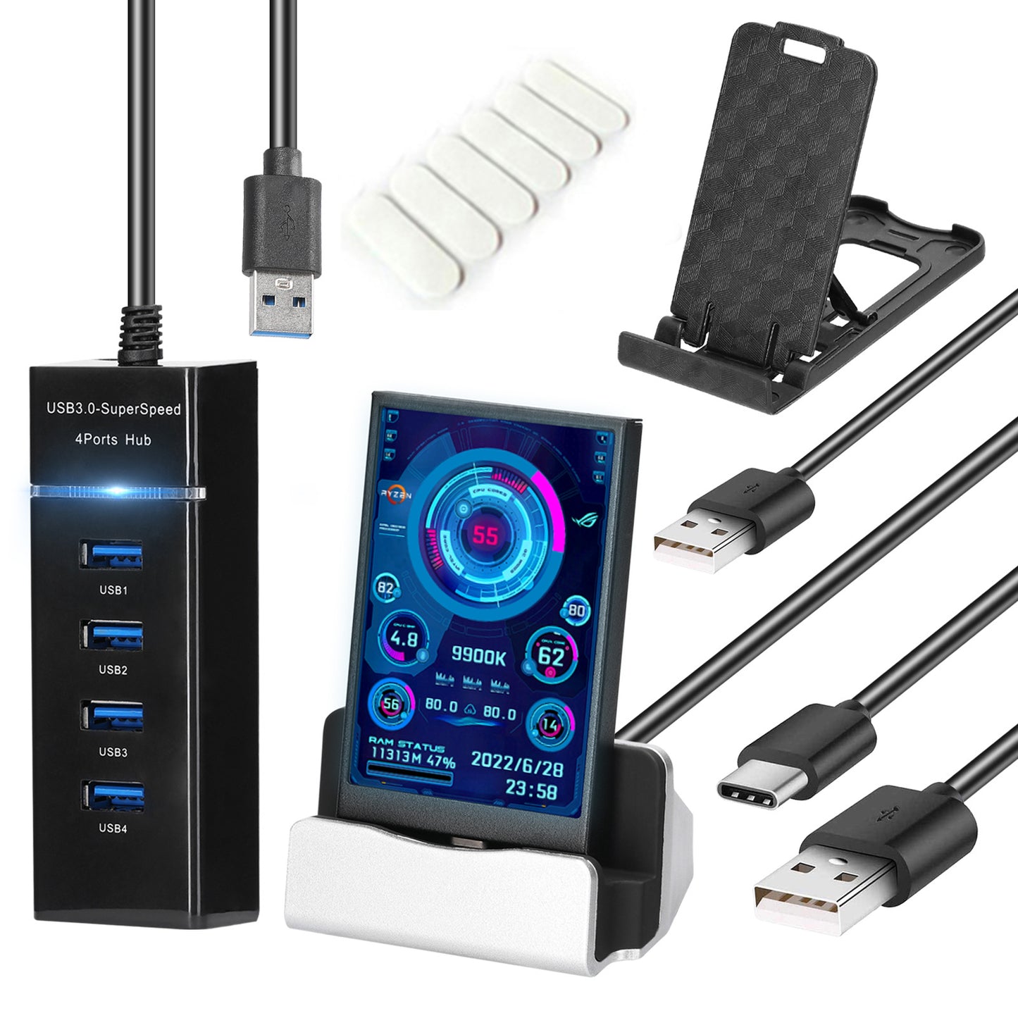 3.5" USB IPS Secondary Monitor | PC Chassis Screen | Date Display | Type-C | IPS Full View