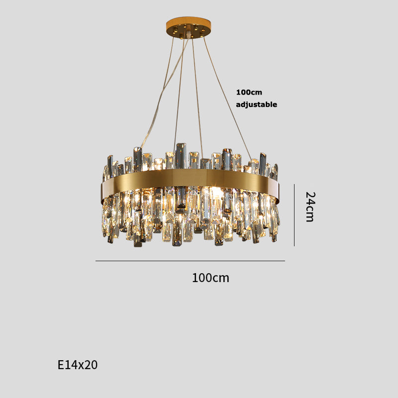 Stainless Steel Wire-Drawn Crystal Chandelier | 8-20 Lights, 50,000h, 1m Adjustable, 110-220V, 5 Sizes