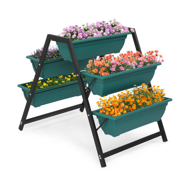 5-Tier Ladder Raised Garden Planter Bed | PE + Steel Frame, UV-Resistant, Drainage Holes, Indoor & Outdoor, Green