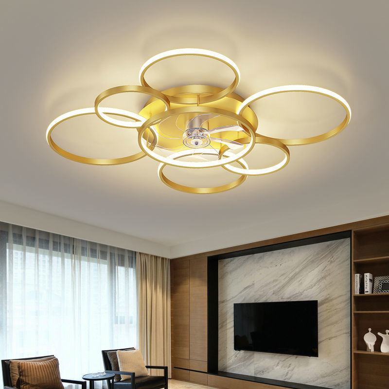 Nordic PC Blade Acrylic Flush Mount LED Ceiling Fan | Stepless Dimming, 2 Models, Black/White & Gold, 110-240V