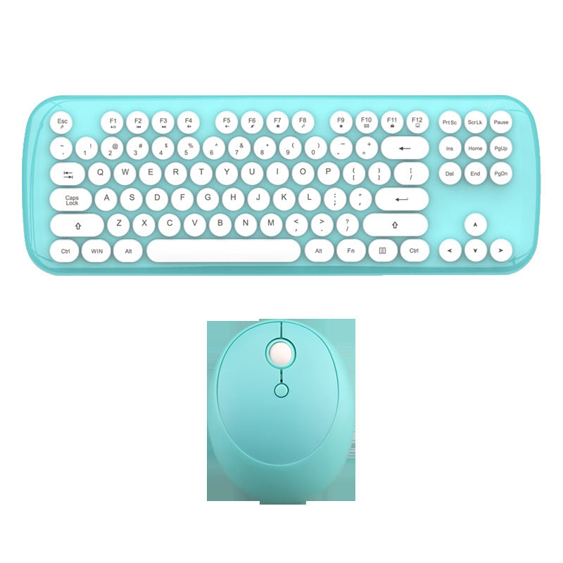 Retro Wireless Keyboard & Mouse Set | 2000 DPI | Waterproof | Plug & Play | Pastel | Blue, Pink & White