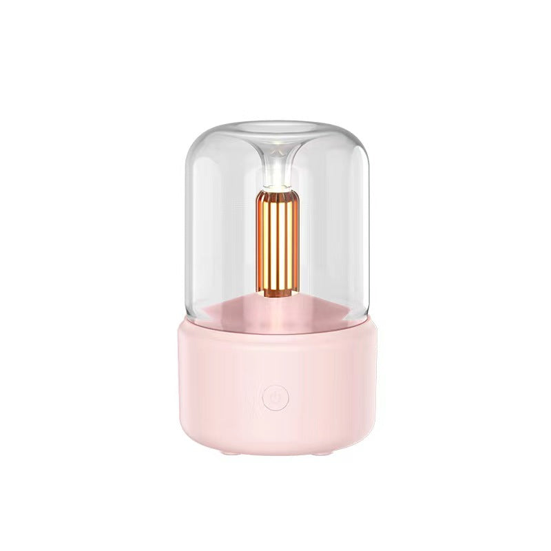 Candlelight Aroma Diffuser & Humidifier | 120ml | 8–12hr | USB | <36dB | Auto Shut-Off | Simulated Flame LED | No Filter | Beige, Black & Pink | Bedroom & Office