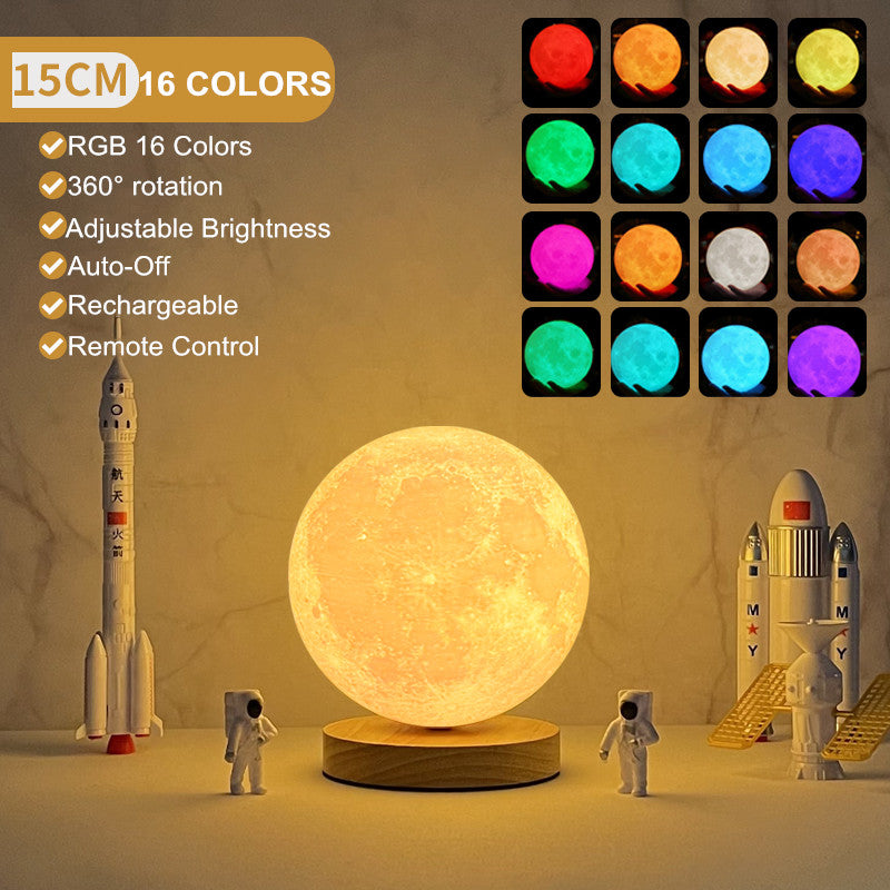 3D Rotating Moon Lamp | PLA + Oak Base | Remote & Touch Control | 3 Colour Modes | 360° Rotation | USB | 12cm, 15cm & 18cm | Home, Bedroom & Gift