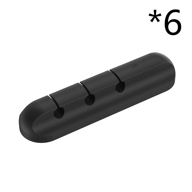 Silicone Desk Cable Management Clips | Self-Adhesive | 3, 5 & 7 Clip Styles | Single, Twin & 6-Pack | USB, Headphone & Desk Wire Organiser | Black