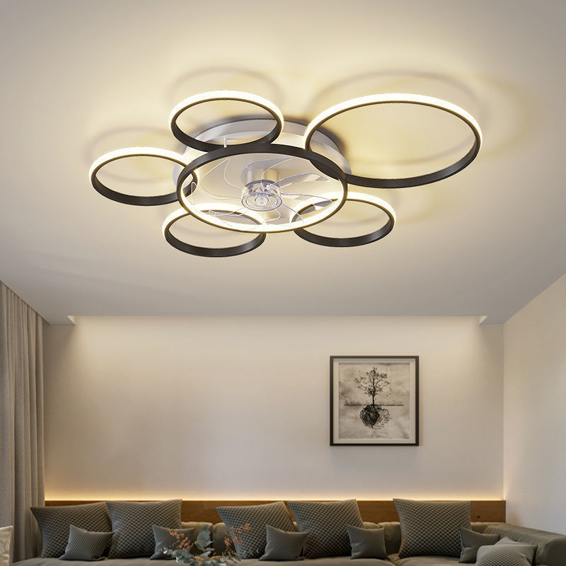 Nordic PC Blade Acrylic Flush Mount LED Ceiling Fan | Stepless Dimming, 2 Models, Black/White & Gold, 110-240V
