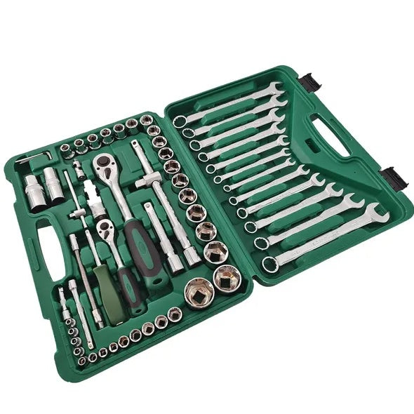 61-Piece Mechanics Socket Tool Set | 1/4" & 1/2" Drive, 90-Tooth Ratchet, Chrome Vanadium, Auto Repair