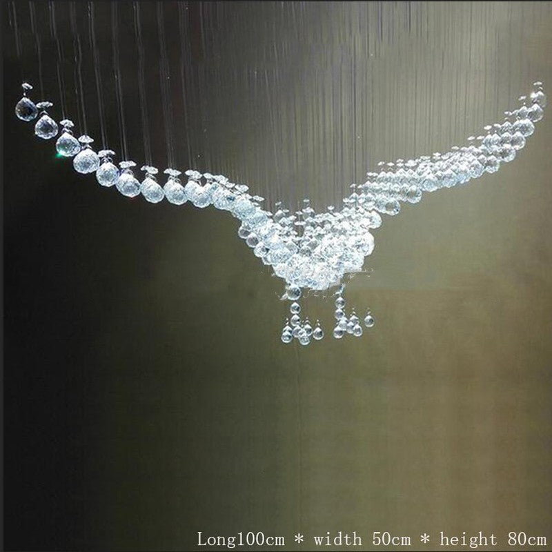 European Stainless Steel Crystal Eagle Sculpture LED Chandelier | 2 Sizes, Tricolor & Warm/Cool White, 1m Adjustable, 220V
