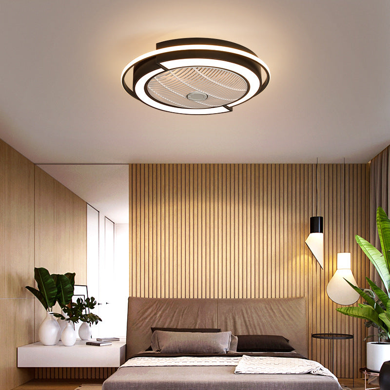 55cm Nordic Iron & Wood LED Ceiling Fan with Light | 3-Speed, Tricolor Dimming, 100-240V, Black & White, 10-20㎡