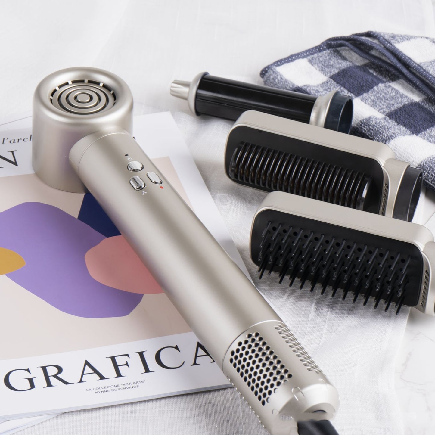 1200W Brushless Motor Negative Ion Hair Dryer | 3-Speed, Hot & Cold, Thermostatic, 220V, Champagne Gold & Navy Blue